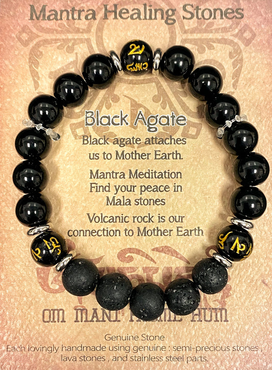 Mantra Healing Stones Bracelet in Black Agate