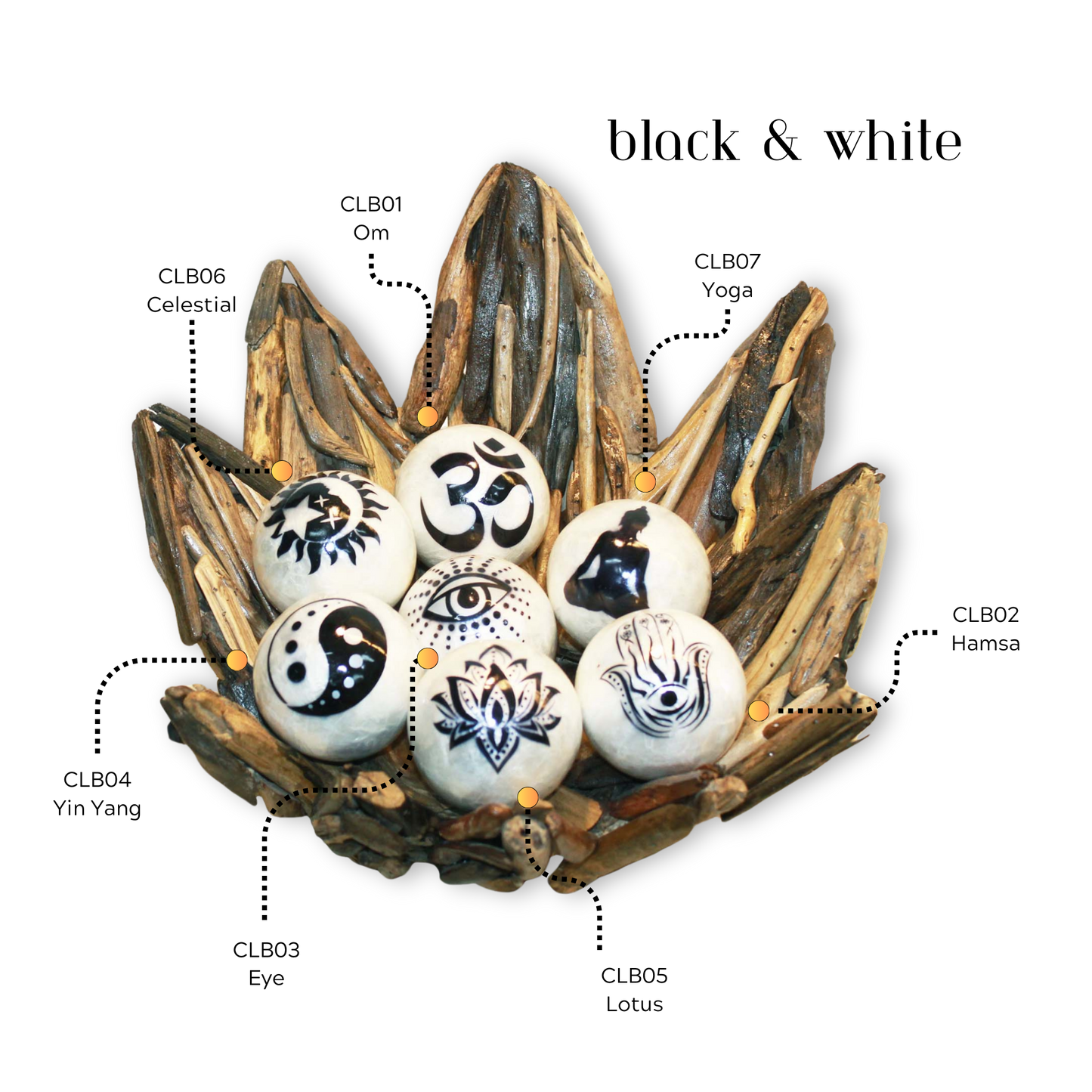 Capiz Laminated Balls - Black and White
