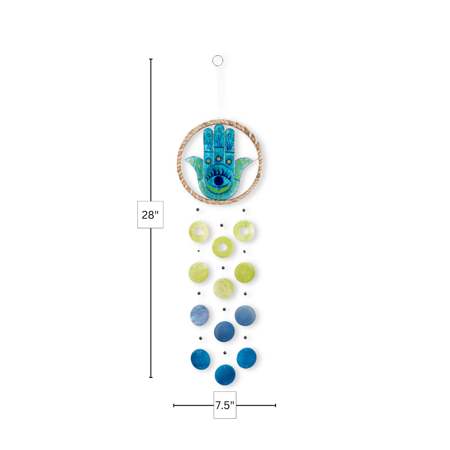 Capiz Chime Round Rope - Hamsa