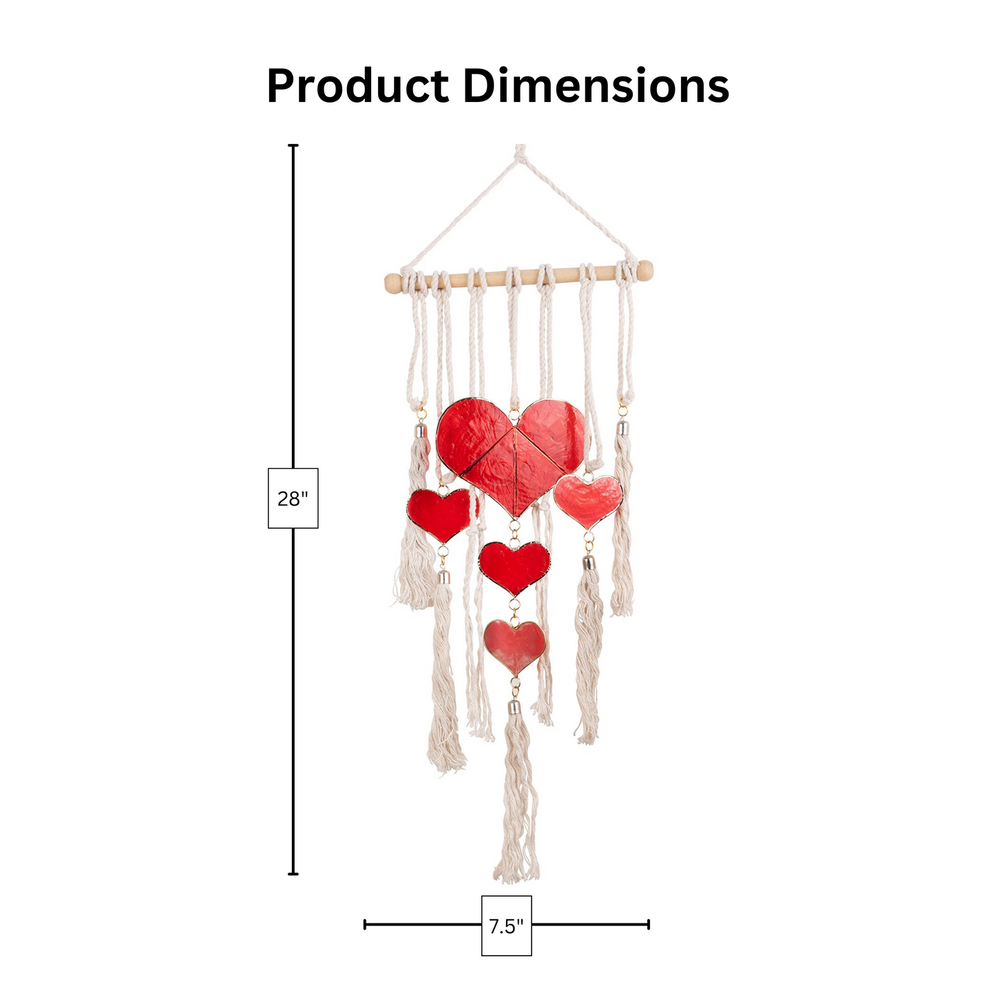 Capiz with Wood Rod Macramé - Hearts