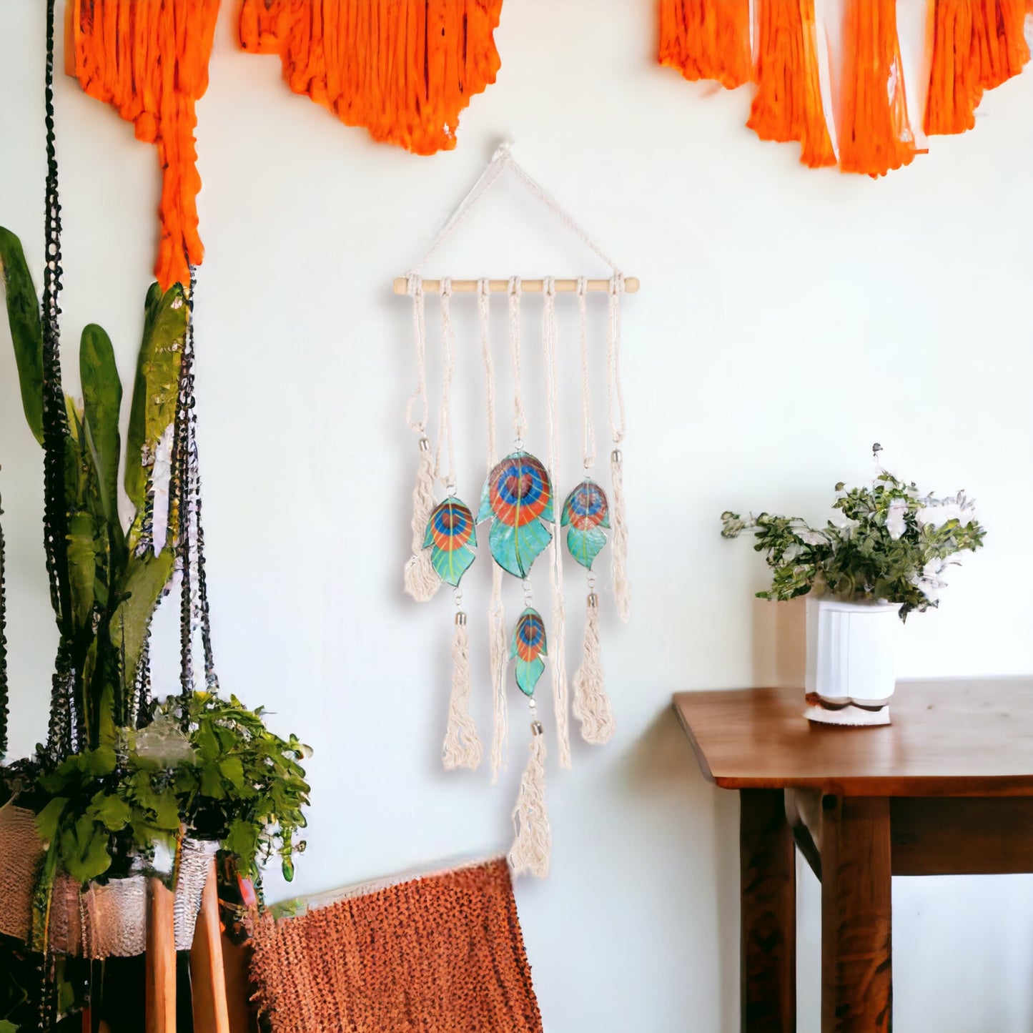 Capiz with Wood Rod Macramé - Feather & Arrow