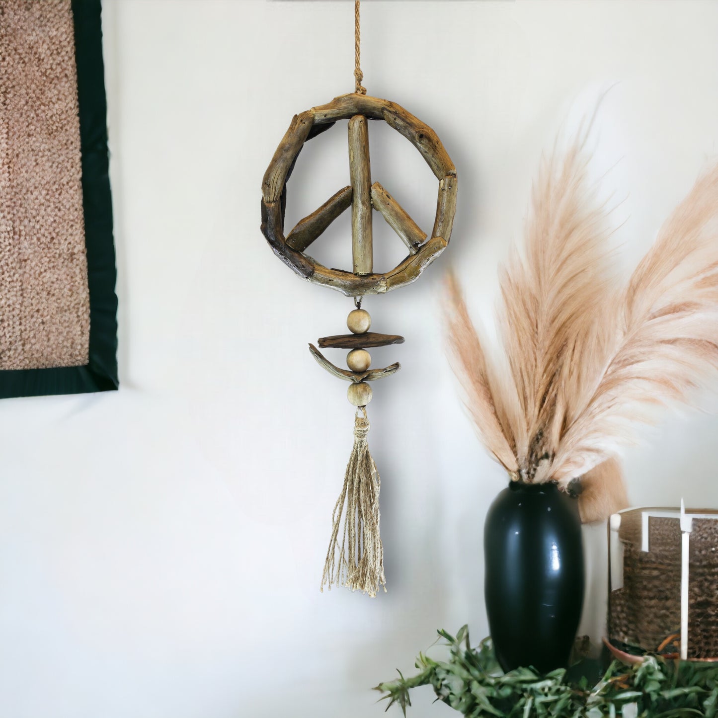 Hanging Driftwood Peace Sign Ornament