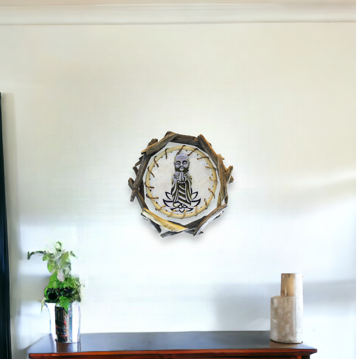 Namaste Jizo - Rattan and Driftwood Wall Art