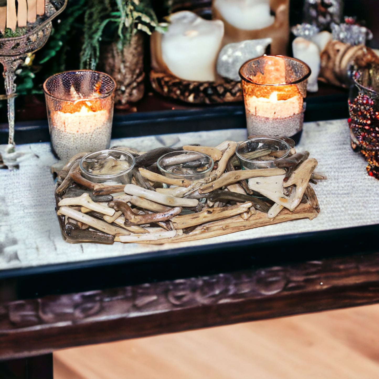 Driftwood Triple Votive Candle Holder