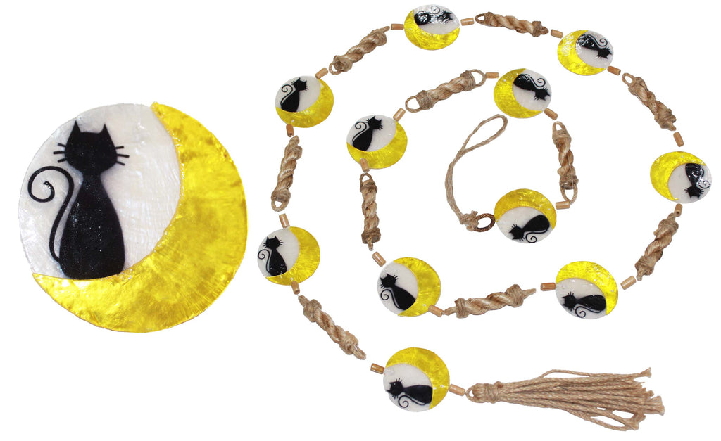 Cat and Moon Abaca Rope Capiz Garland