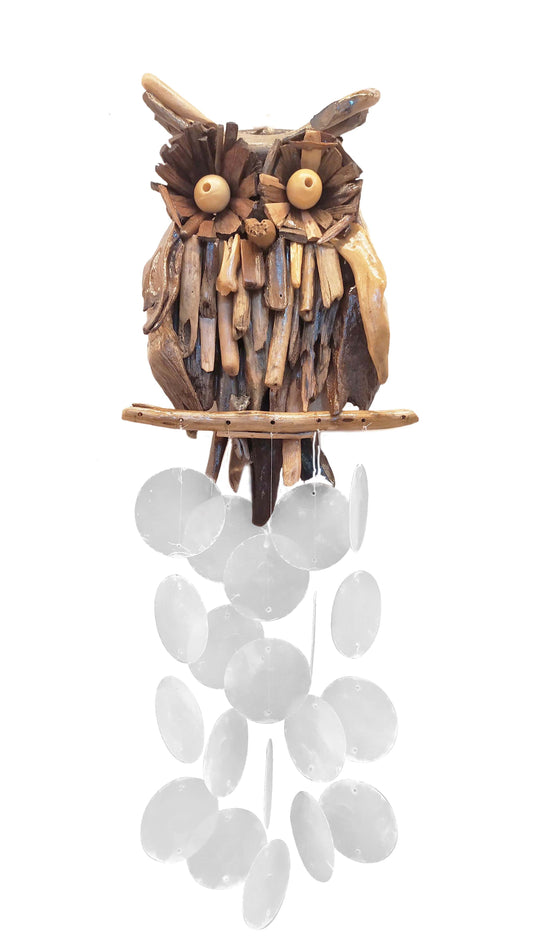 Driftwood Capiz Chime - Owl