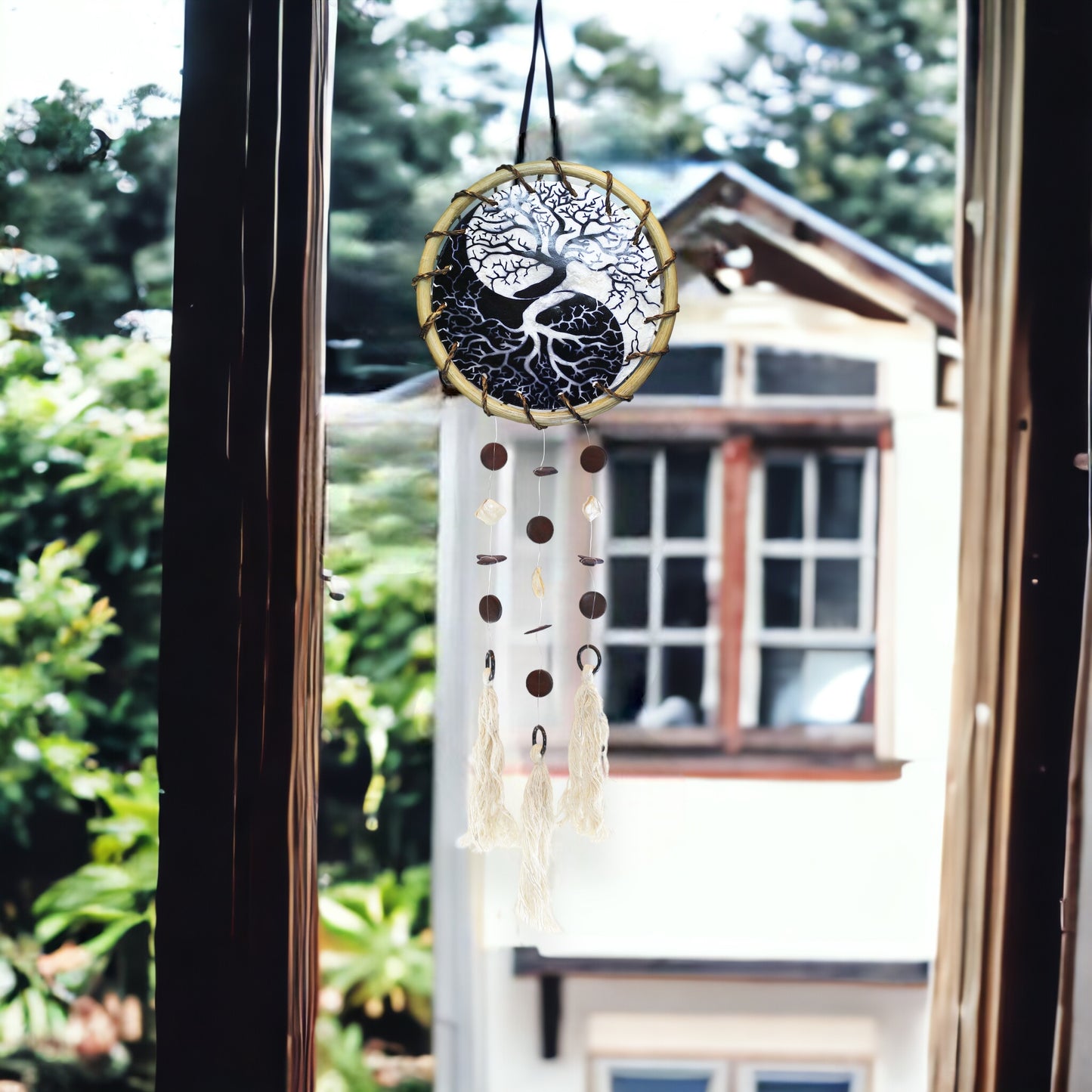 Yin Yang Tree of Life - Rattan Ring Capiz Chimes