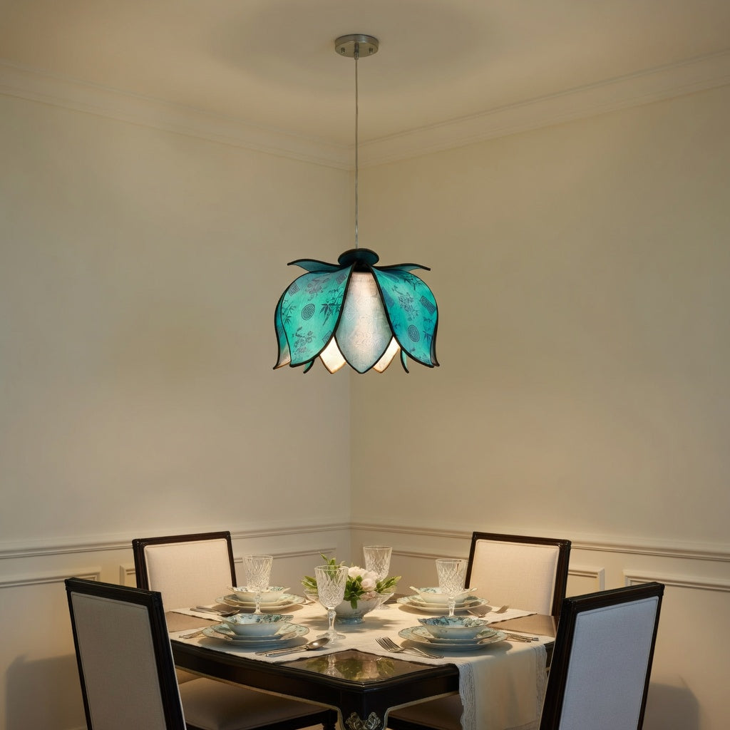 Hanging Blooming Lotus Lamp - Aqua