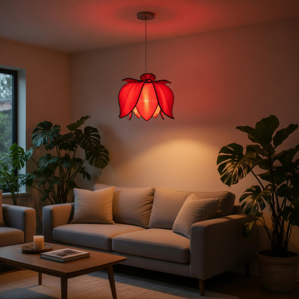 Hanging Blooming Lotus Lamp - Red
