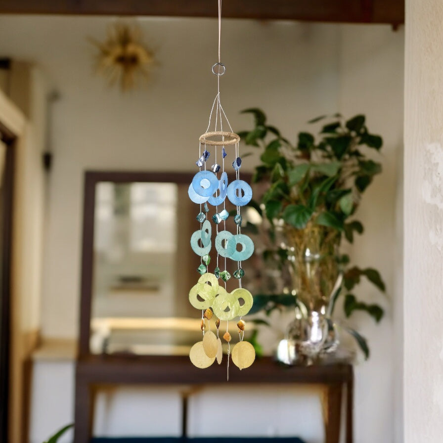 Capiz Chime Round - Blue / Green