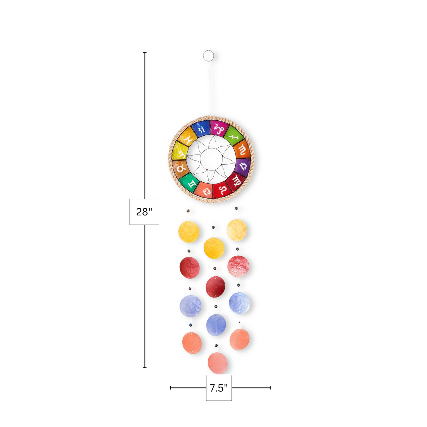 Capiz Chime Round Rope - Zodiac