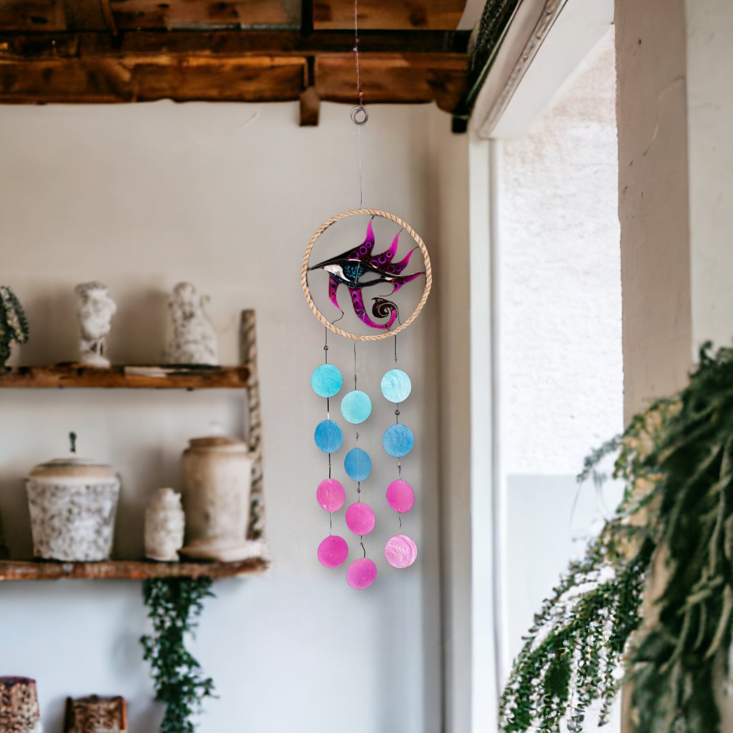 Capiz Chime Round Rope - Eye of Horus