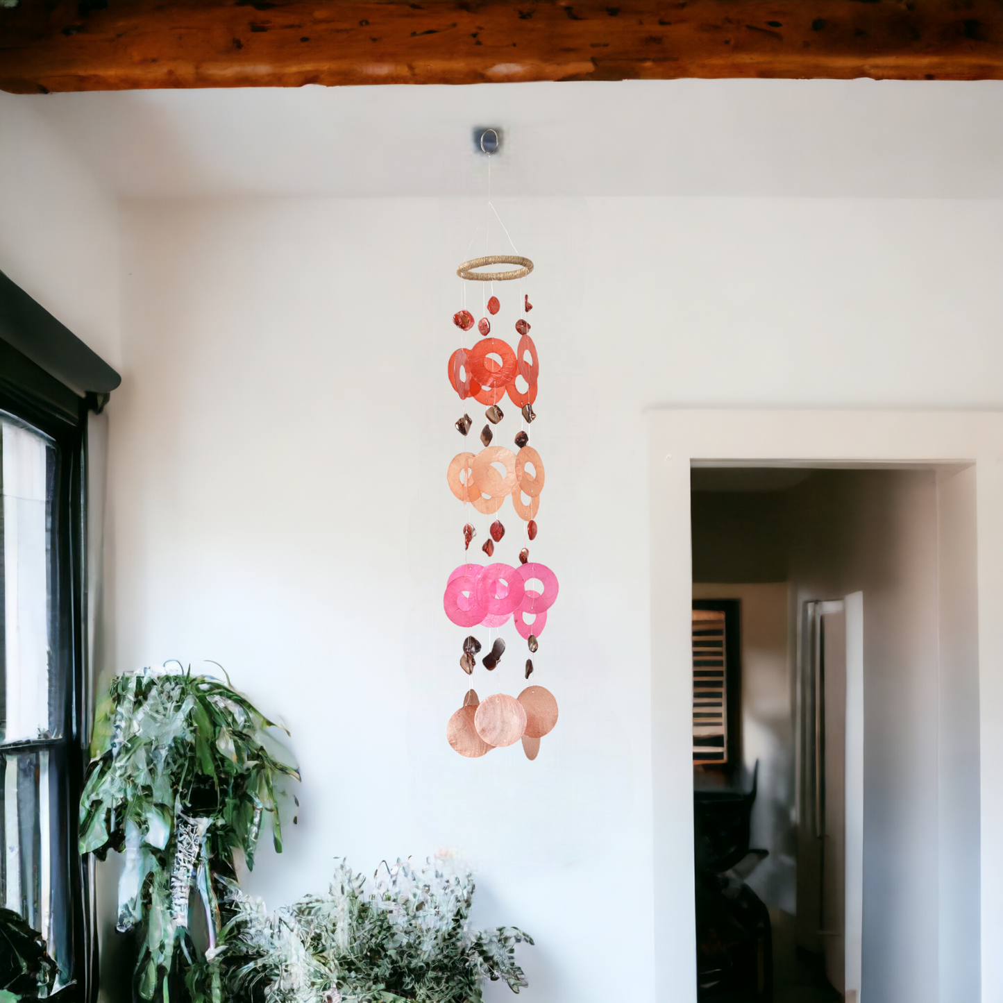 Capiz Chime Round - Red / Orange