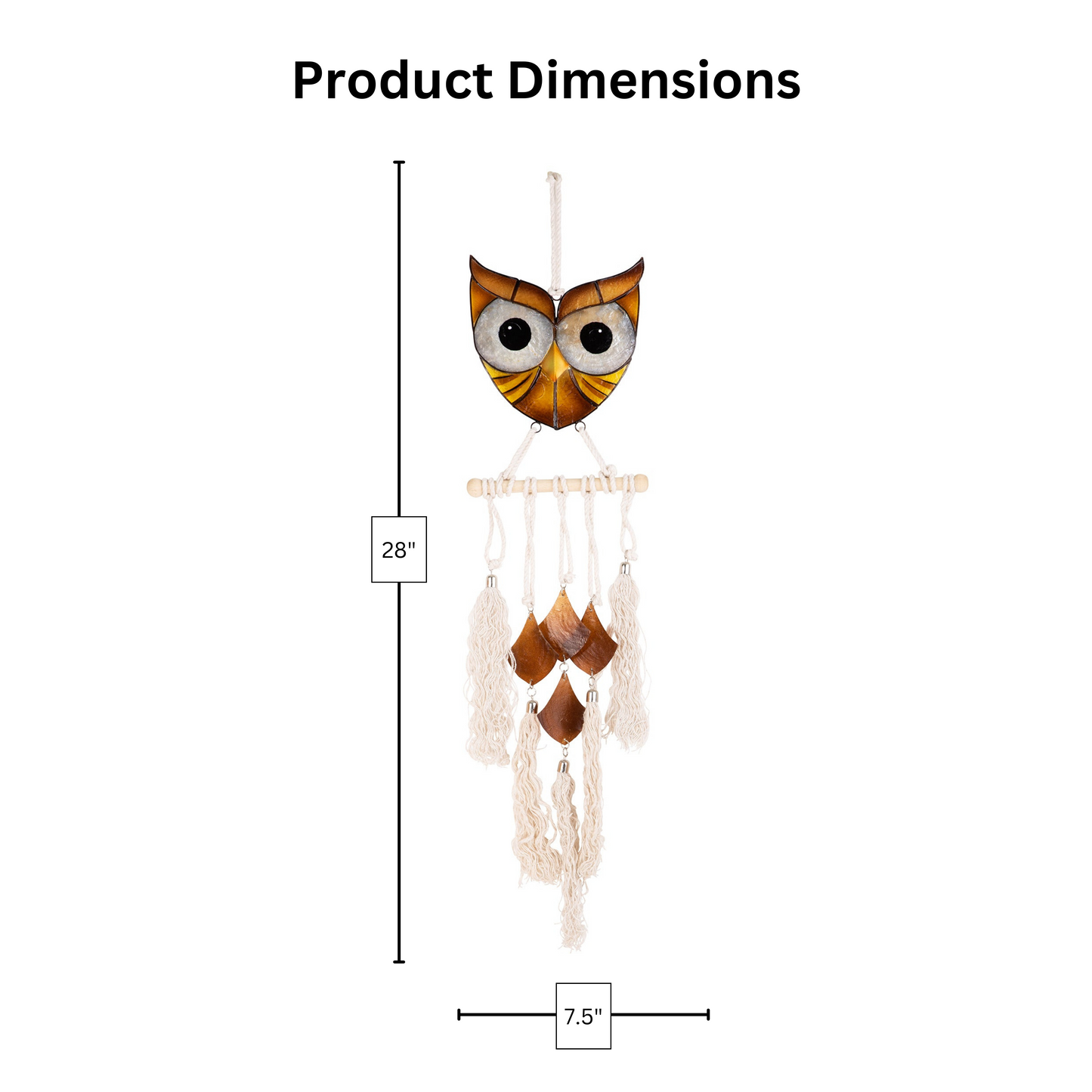 Capiz with Wood Rod Macramé - Owl