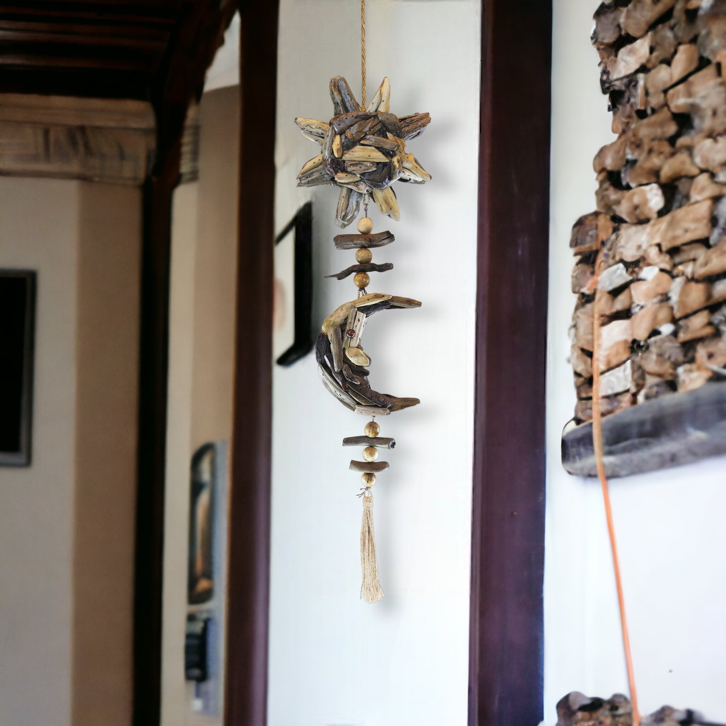 Hanging Driftwood Double Sun and Moon Ornament