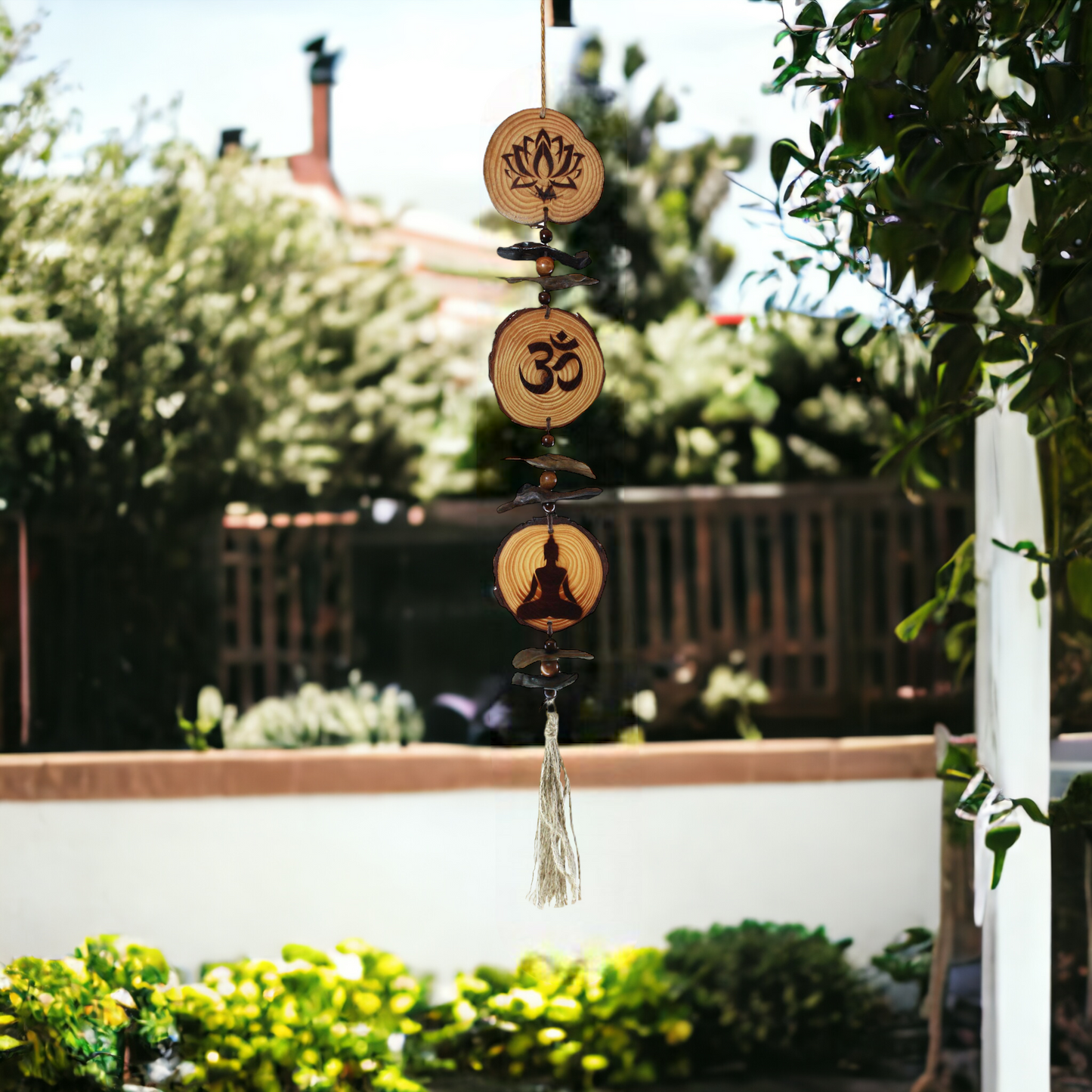 Triple Lotus-Ohm-Yoga Hanging Pine Slices