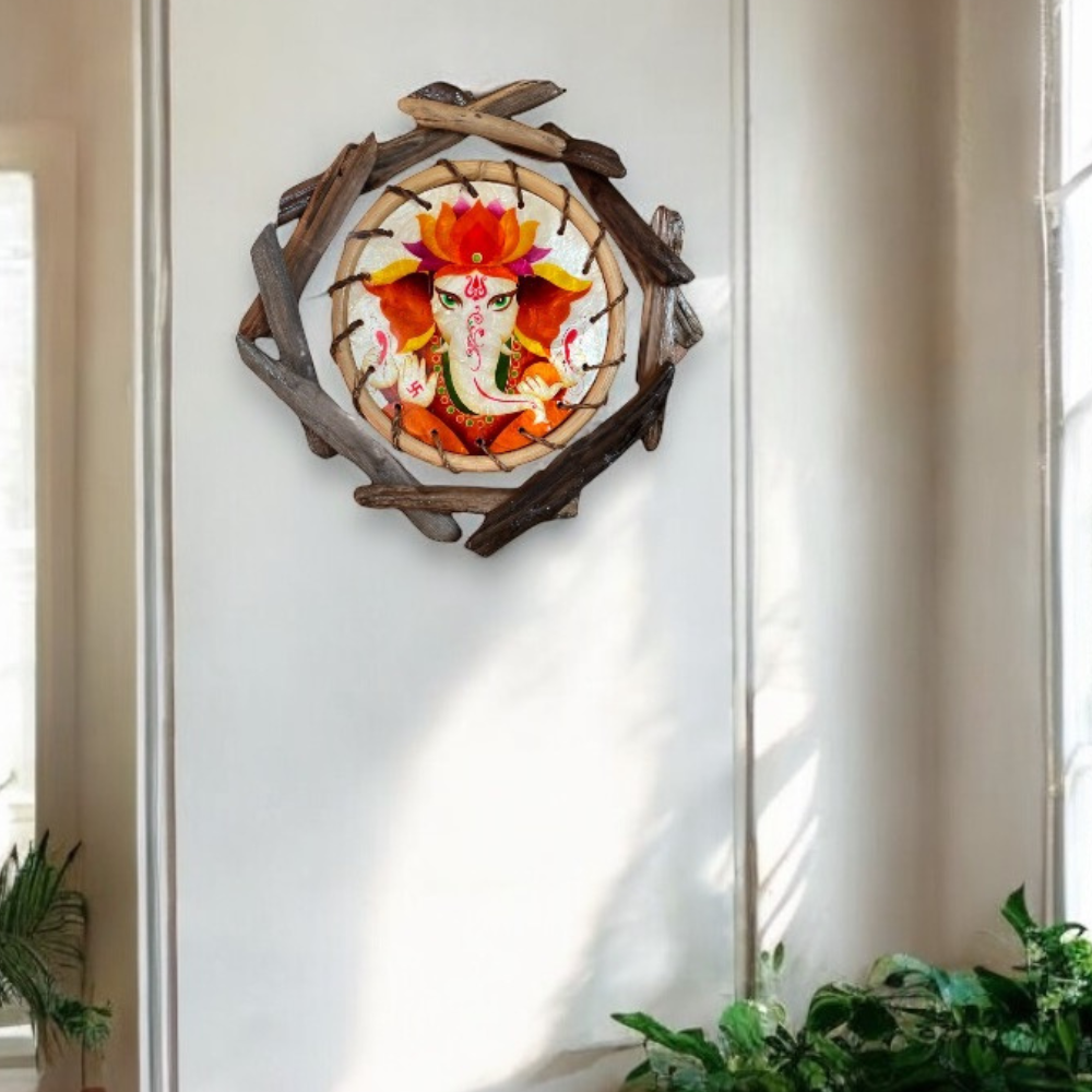 Ganesh - Driftwood Rattan Laminated Capiz Wall Art