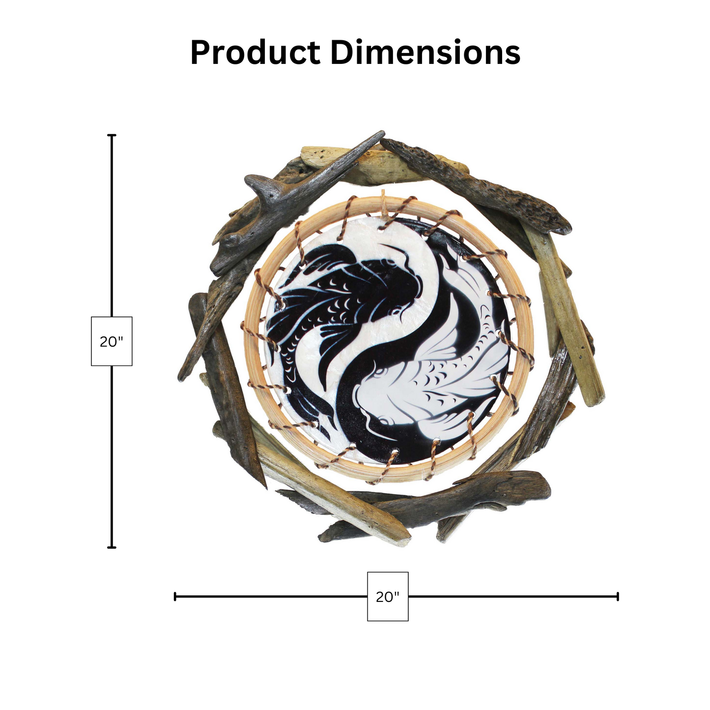 Yin Yang Fish Rattan and Driftwood Wall Art