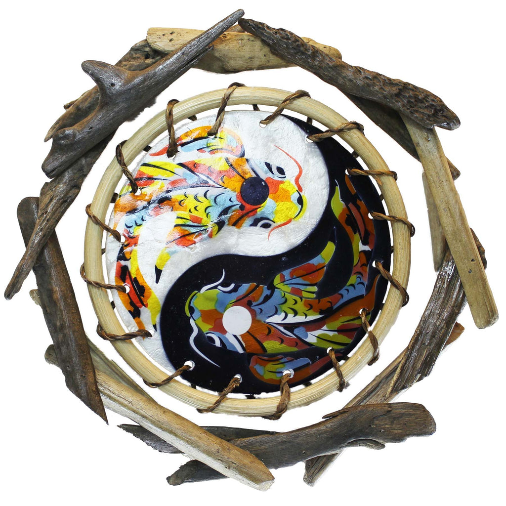 Yin Yang Fish (Color) - Rattan and Driftwood Wall Art