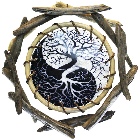 Yin Yang Tree of Life - Rattan and Driftwood Wall Art