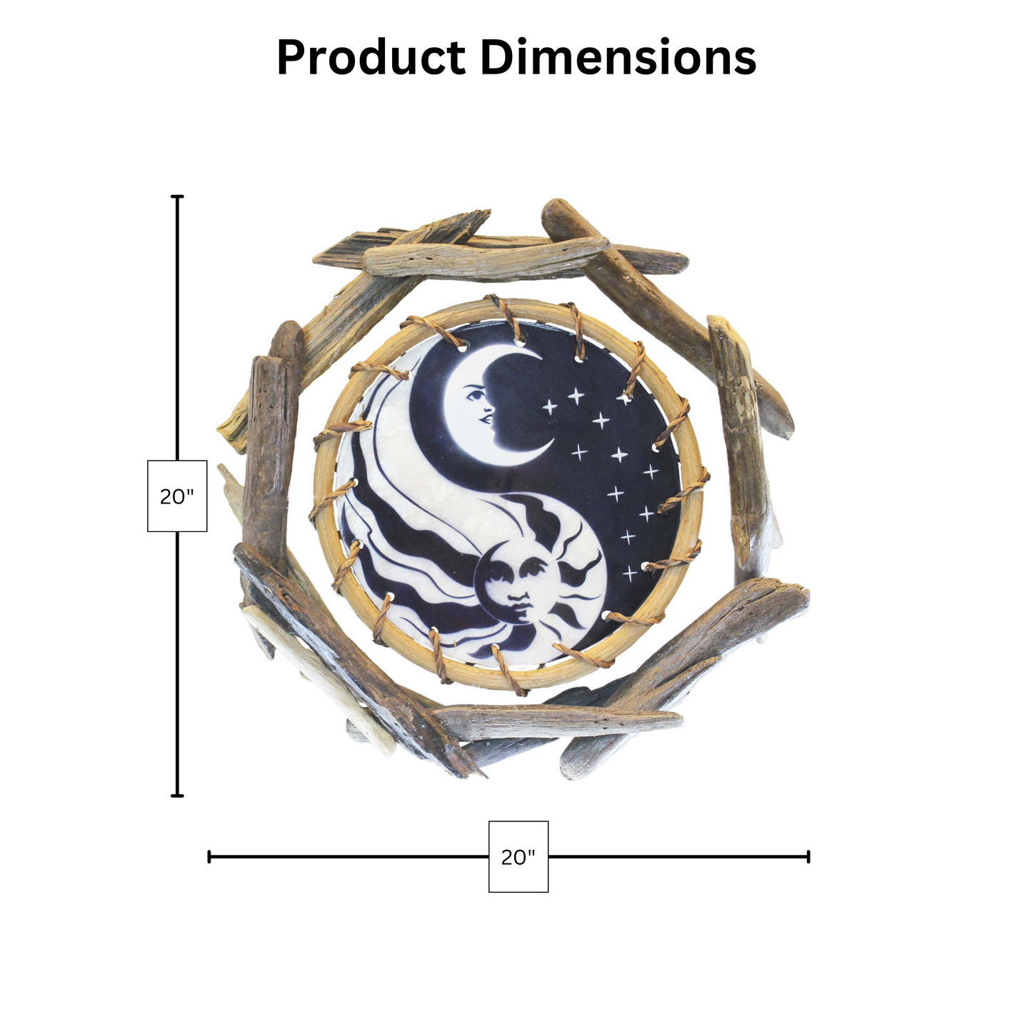 Yin Yang Sun and Moon - Rattan and Driftwood Wall Art