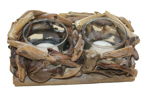 Driftwood Double Votive Candle Holder