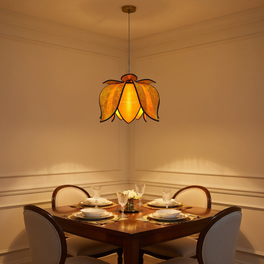 Hanging Blooming Lotus Lamp - Gold