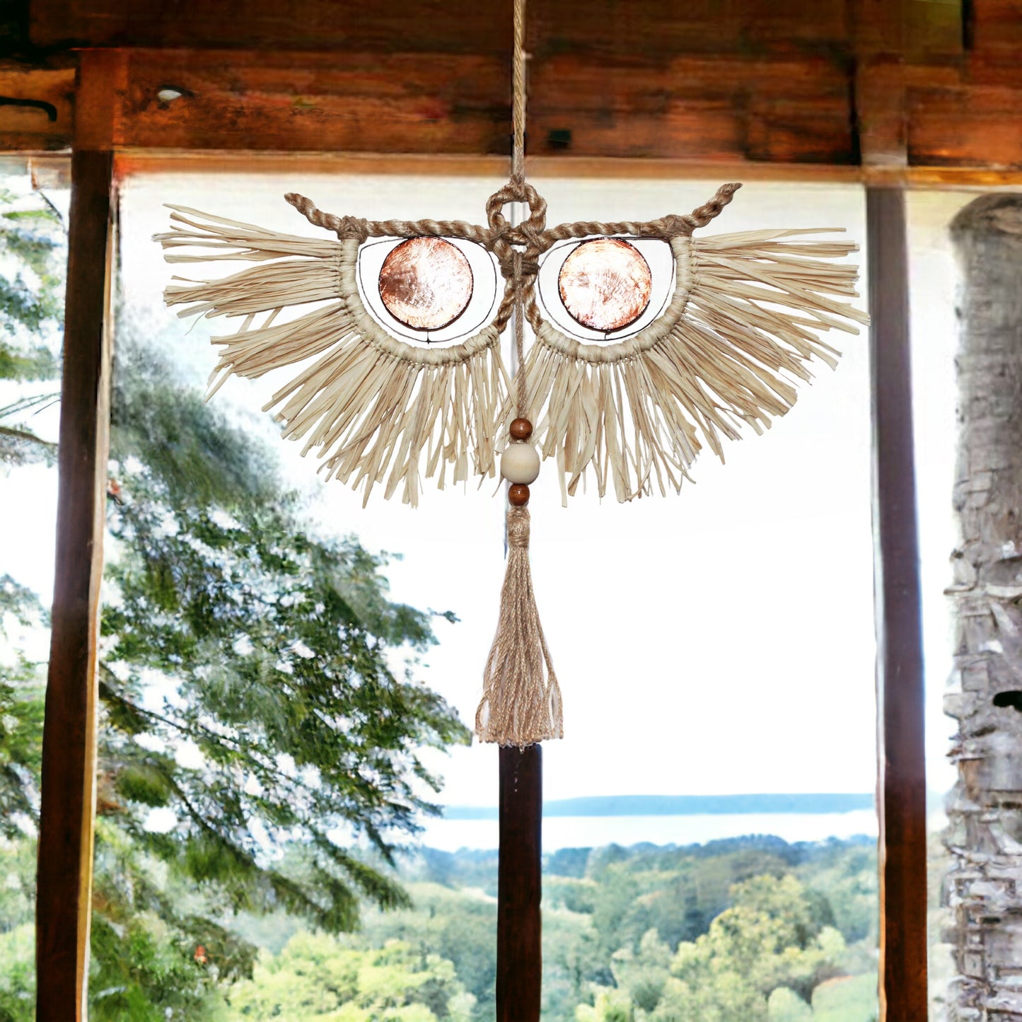 Owl - Raffia and Capiz Wall Decor