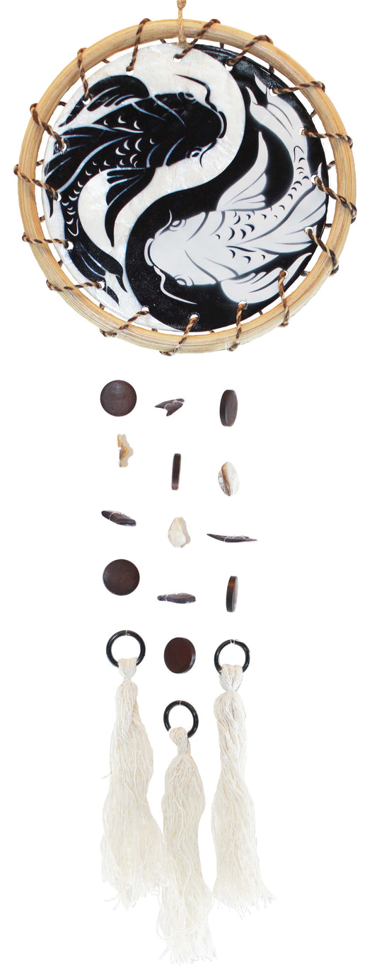 Yin Yang Fish Black and White - Rattan Ring Capiz Chimes