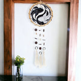 Yin Yang Fish Black and White - Rattan Ring Capiz Chimes