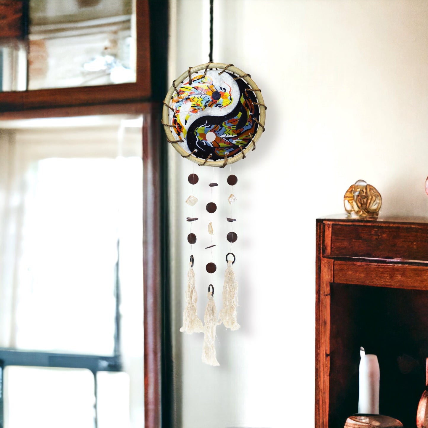 Yin Yang Fish (Color) - Rattan Ring Capiz Chime