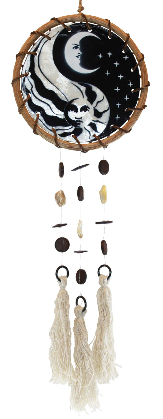 Yin Yang Sun and Moon - Rattan Ring Capiz Chimes