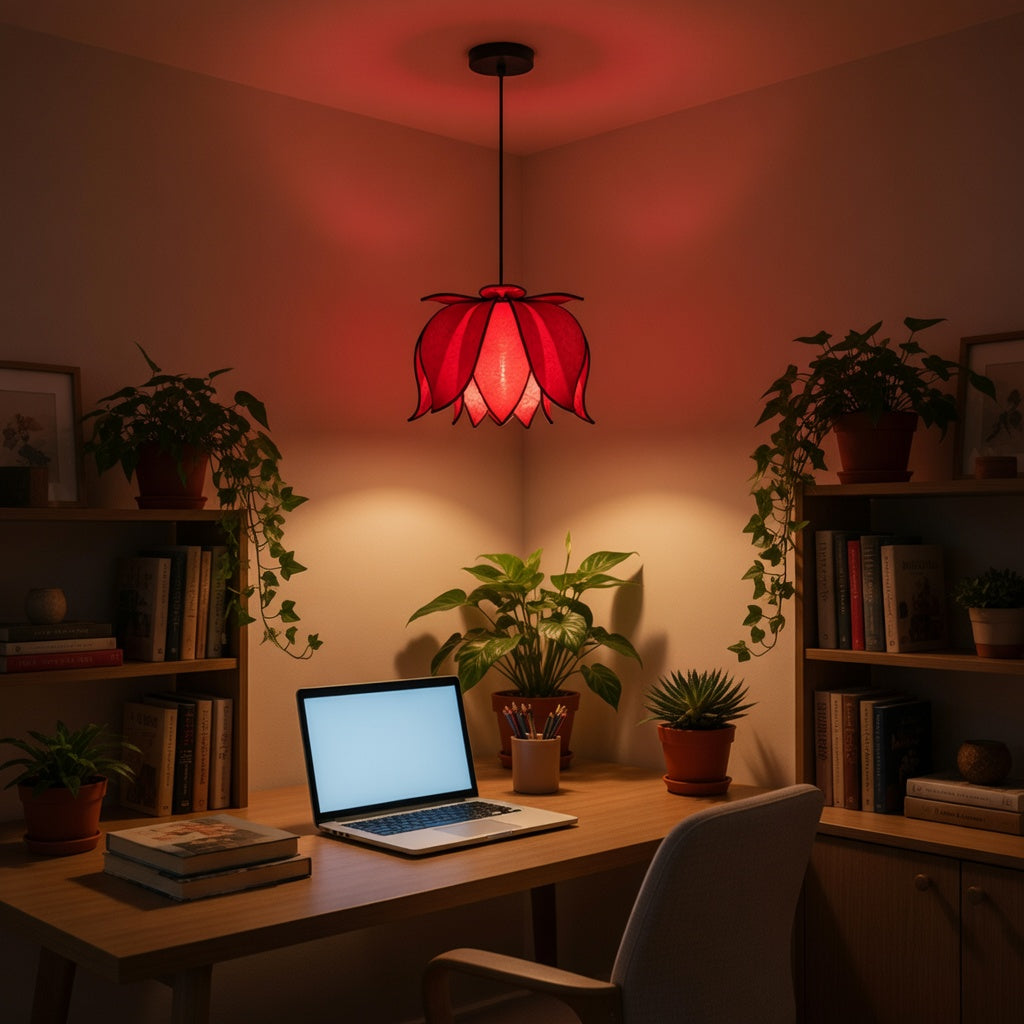 Hanging Blooming Lotus Lamp - Red