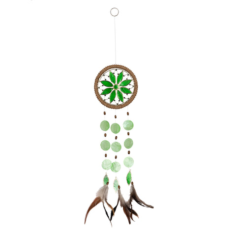 Capiz Chakra Flower Dreamcatcher Chime - Heart Green