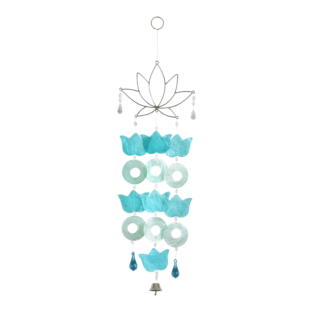 Capiz Lotus Wire Chime - Blue / Green