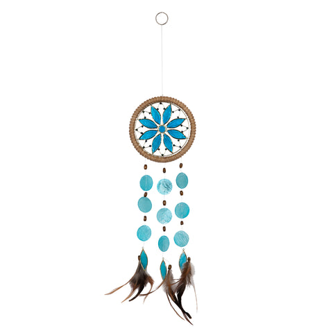 Capiz Chakra Flower Dreamcatcher Chime - Throat Blue