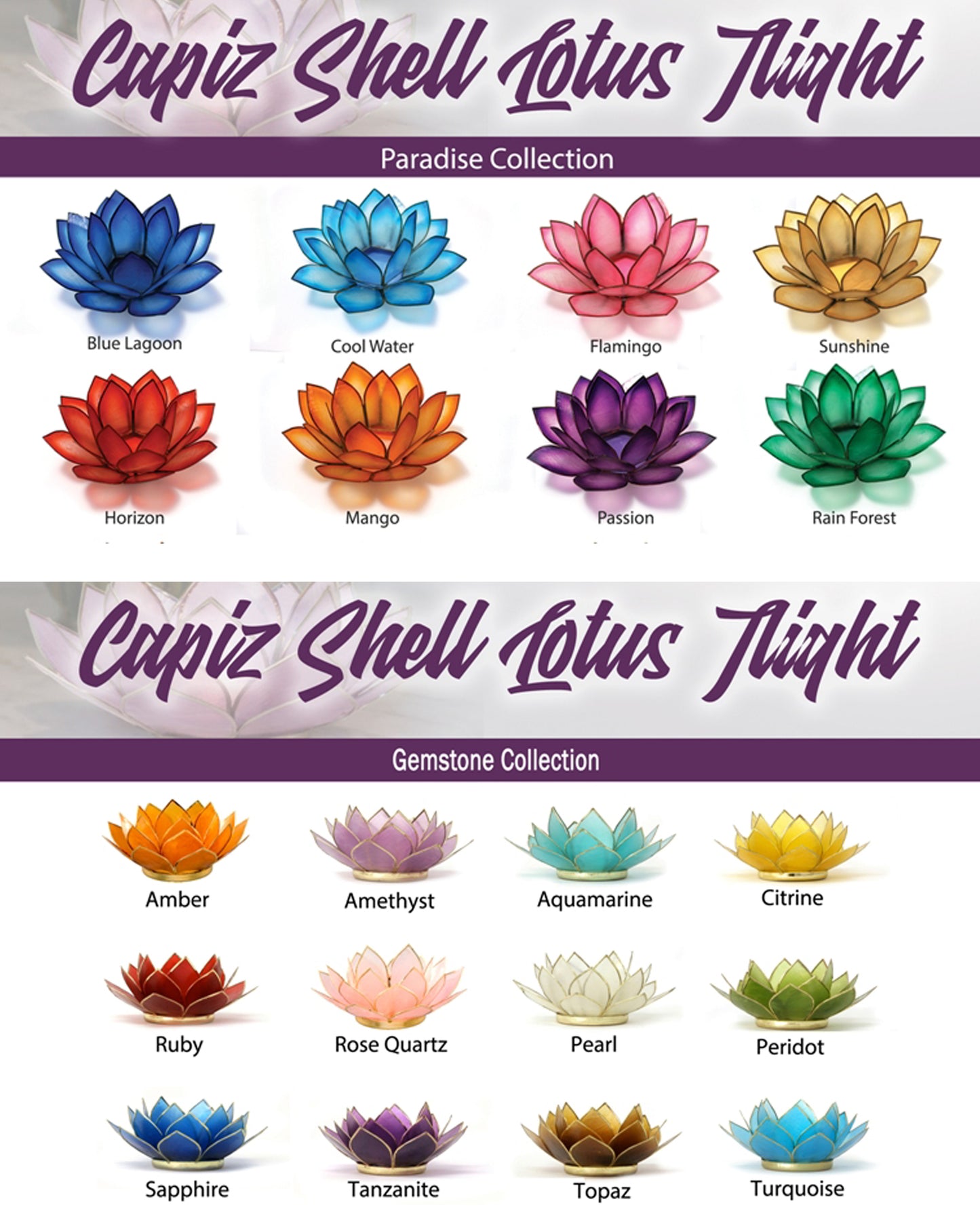 Capiz Shell Lotus Mixed 50 Mix Pack + 1 Free Stand